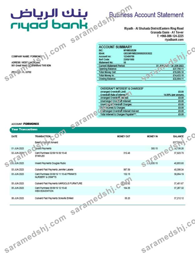 Riyad Bank enterprise statement Word and PDF template